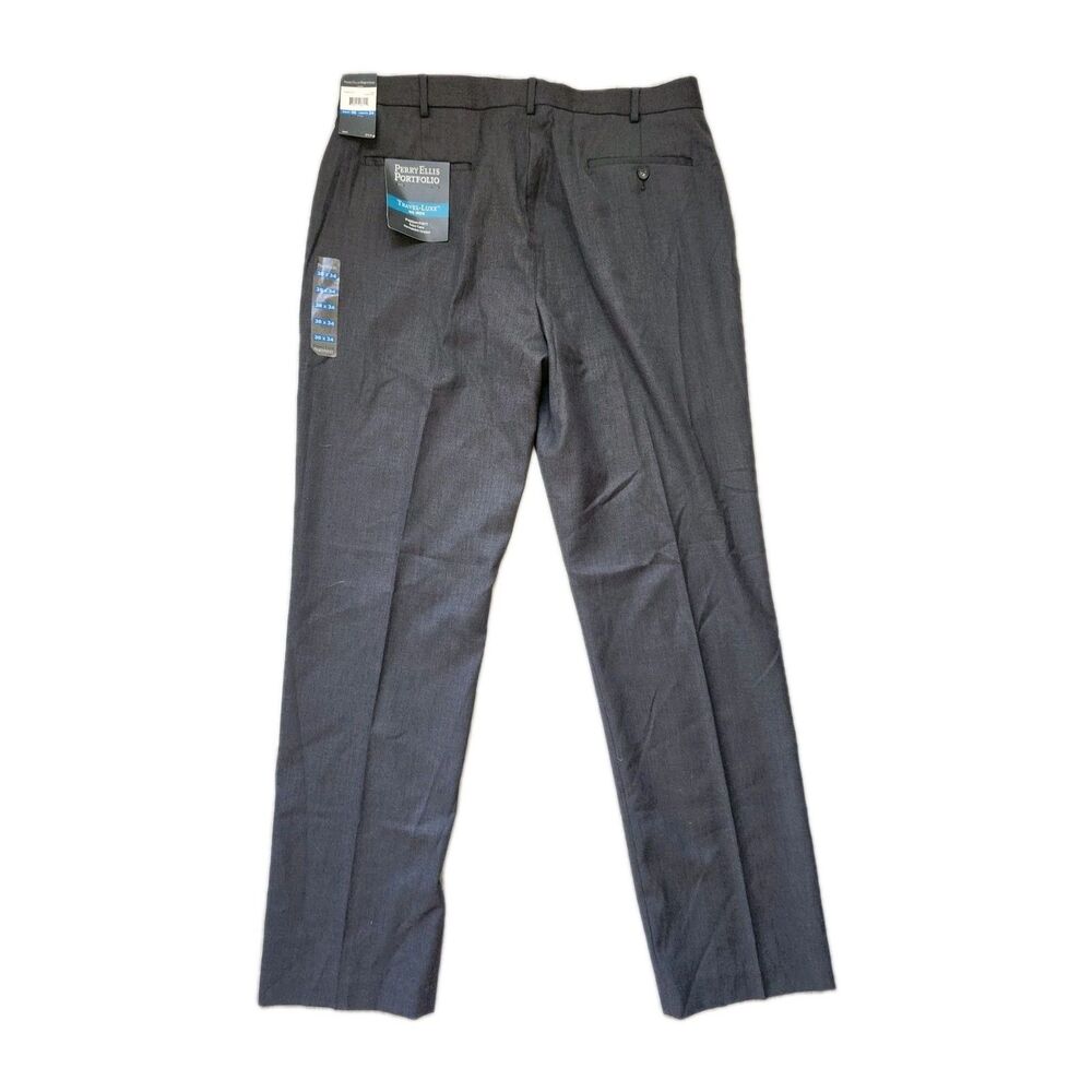 NWT Perry Ellis Portfolio Travel Luxe Dress Pants Charcoal No Iron 38x34 Mens